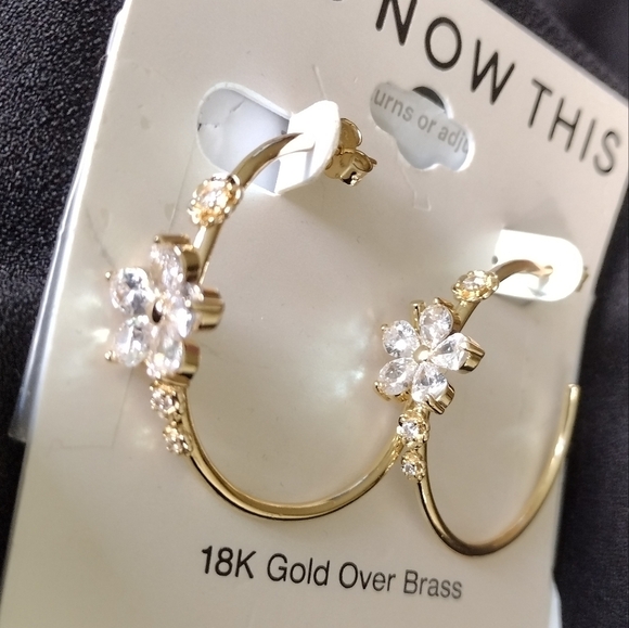 And Now This Gold Hoop Earrings with Crystal Floral Accents NWT - Picture 1 of 6